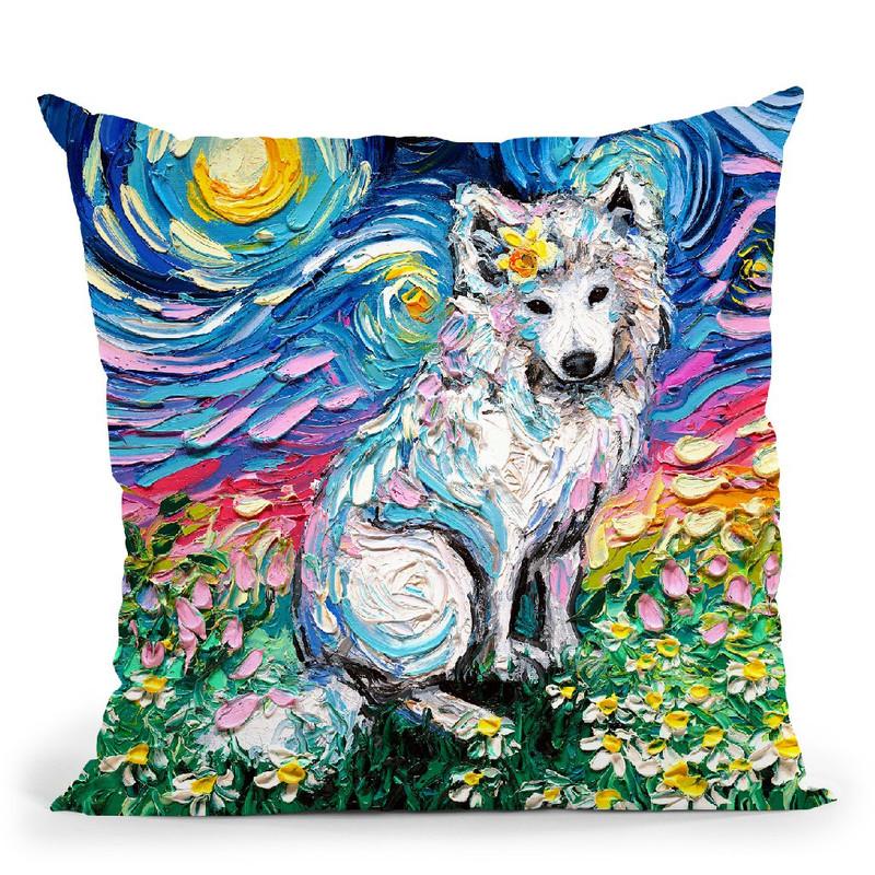 Samoyed Ii Throw Pillow by Aja Trier