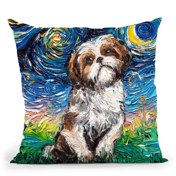 Shih Tzu Night Throw Pillow by Aja Trier