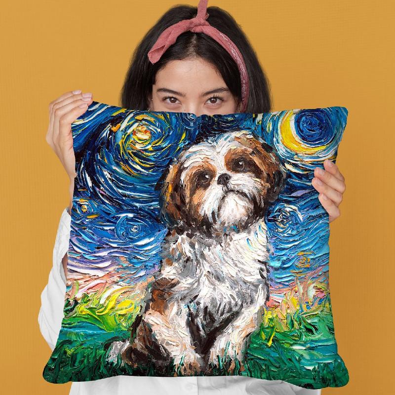 Shih Tzu Night Throw Pillow by Aja Trier