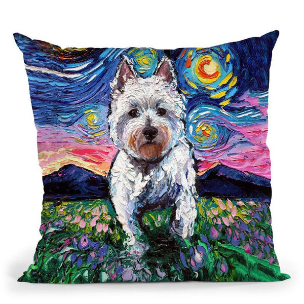 Westie Flowers Throw Pillow by Aja Trier