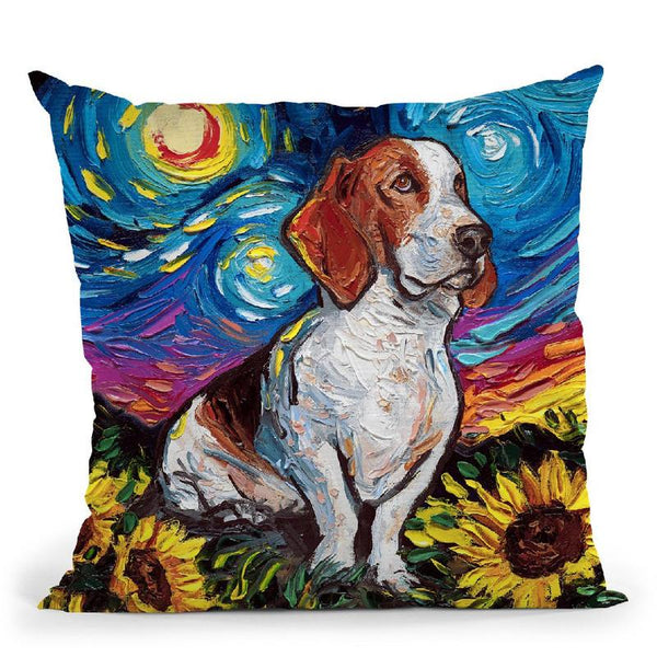 Basset Hound Sunflowers Throw Pillow by Aja Trier