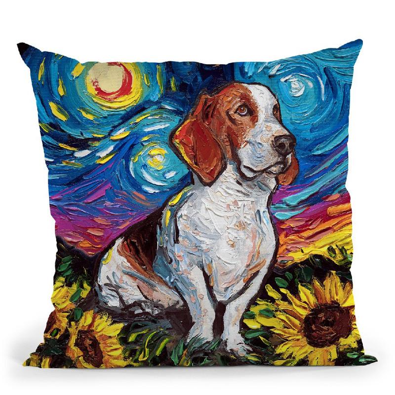 Basset Hound Sunflowers Throw Pillow by Aja Trier