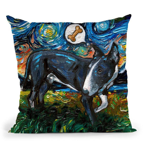 Bull Terrier Black And White Throw Pillow by Aja Trier
