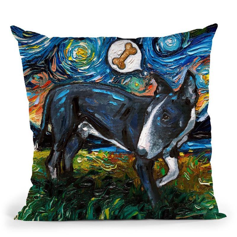 Bull Terrier Black And White Throw Pillow by Aja Trier