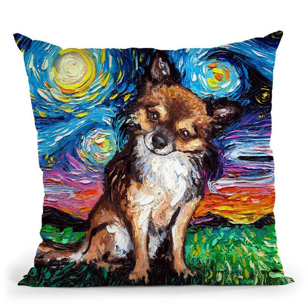 Chihuahua Long Haired Throw Pillow by Aja Trier