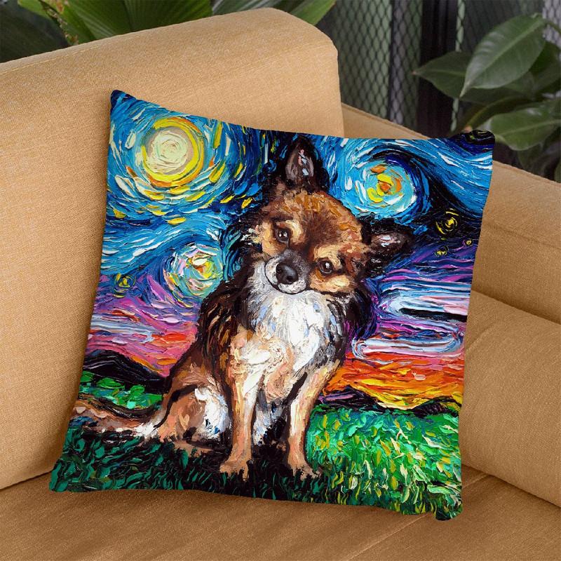 Chihuahua Long Haired Throw Pillow by Aja Trier