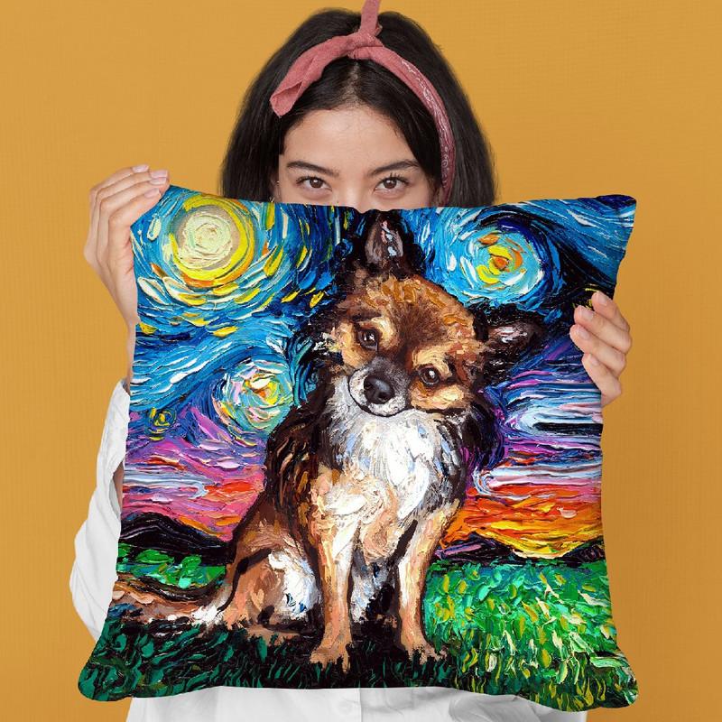Chihuahua Long Haired Throw Pillow by Aja Trier