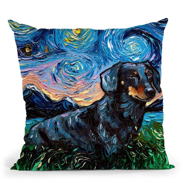 Dachshund Black And Tan Throw Pillow by Aja Trier