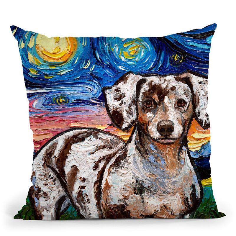 Dachshund Reverse Chocolate Dapple Throw Pillow by Aja Trier