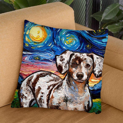 Dachshund Reverse Chocolate Dapple Throw Pillow by Aja Trier