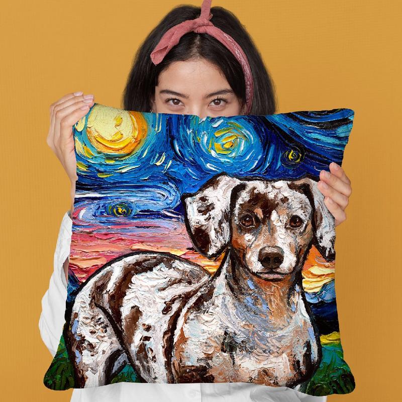 Dachshund Reverse Chocolate Dapple Throw Pillow by Aja Trier