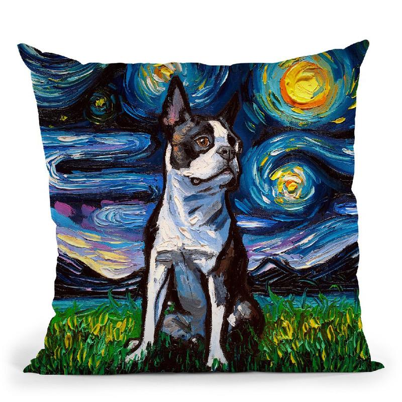 Boston Terrier Ii Throw Pillow by Aja Trier