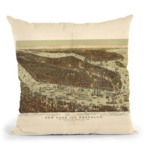 New York Jersey City Brooklyn 1892 Throw Pillow By Adam Shaw
