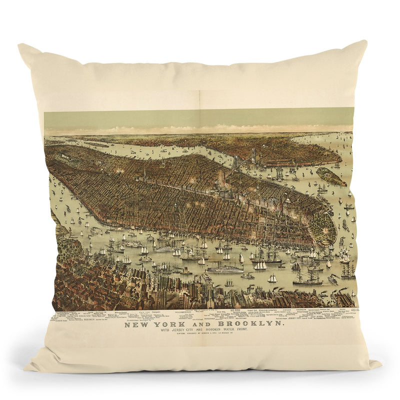 New York Jersey City Brooklyn 1892 Throw Pillow By Adam Shaw