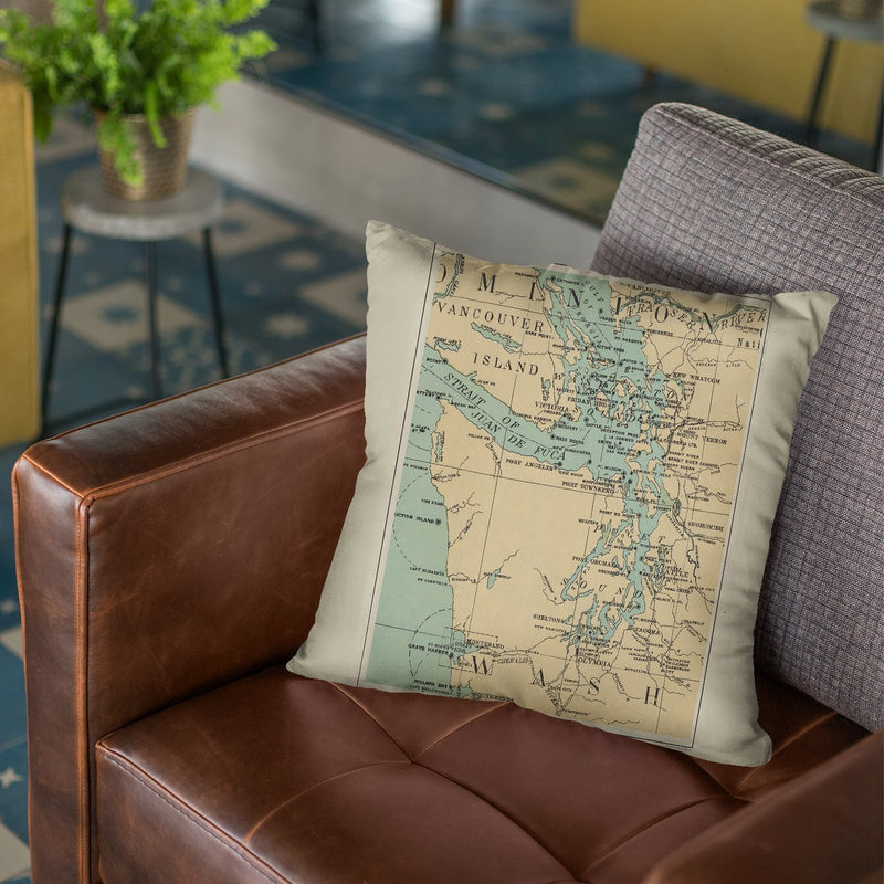 Puget Sound 1898 Map Throw Pillow By Adam Shaw