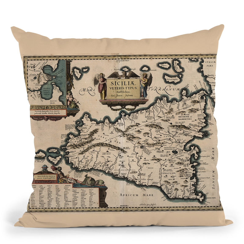Sicily Italy 1619 Cartog Throw Pillow By Adam Shaw