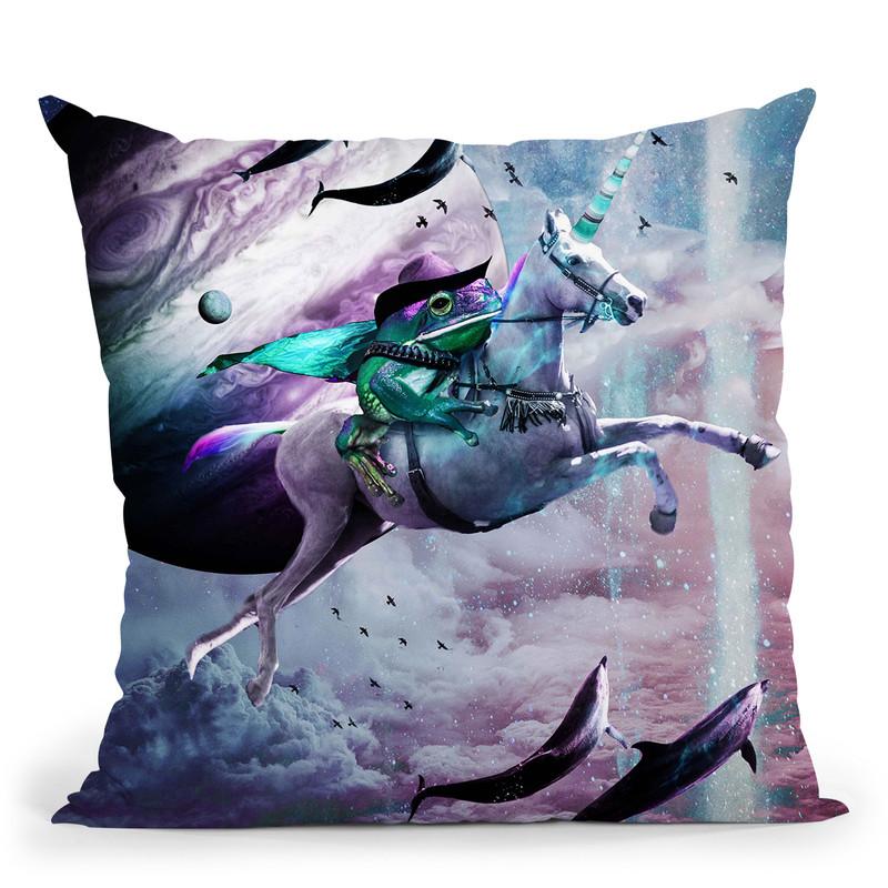 Epic Frog Riding Unicorn Throw Pillow By Skyler Hill
