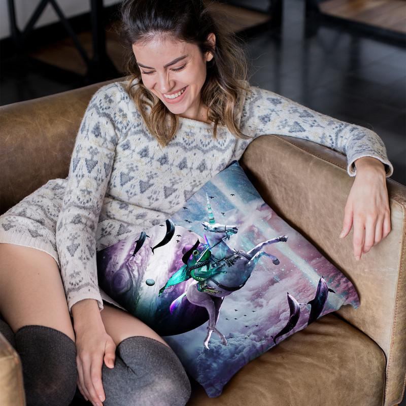 Epic Frog Riding Unicorn Throw Pillow By Skyler Hill