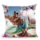 Dinosaur Surf T-Rex Surfing Throw Pillow By Skyler Hill
