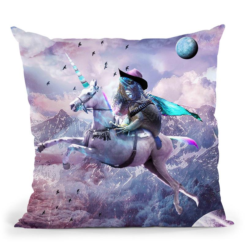 Epic Bearded Dragon Lizard Riding Unicorn Throw Pillow By Skyler Hill