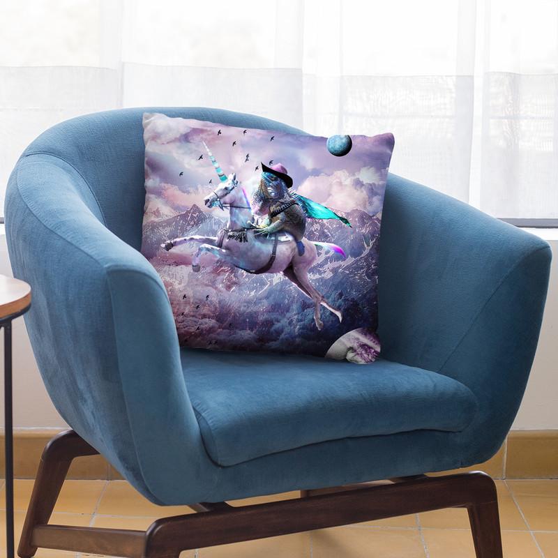 Epic Bearded Dragon Lizard Riding Unicorn Throw Pillow By Skyler Hill