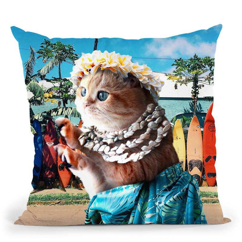 Funny Aloha Hawaiian Cat Throw Pillow By Skyler Hill