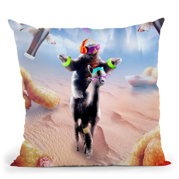 Sloth Riding Alpaca With Chicken Nuggets And Cola Throw Pillow By Skyler Hill