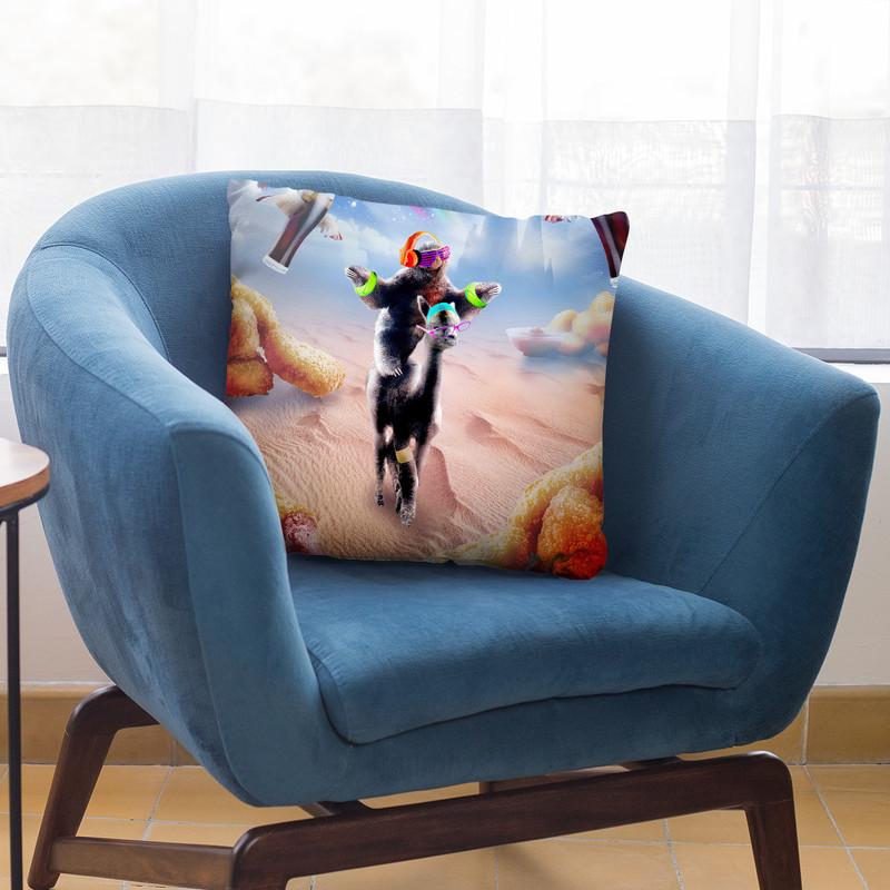 Sloth Riding Alpaca With Chicken Nuggets And Cola Throw Pillow By Skyler Hill