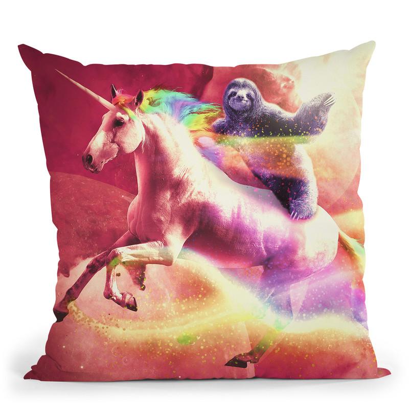 Epic Space Sloth Riding On Unicorn Throw Pillow By Skyler Hill