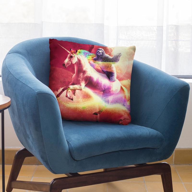 Epic Space Sloth Riding On Unicorn Throw Pillow By Skyler Hill
