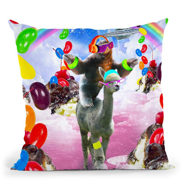 Sloth Riding Alpaca With Sundae And Jelly Beans Throw Pillow By Skyler Hill