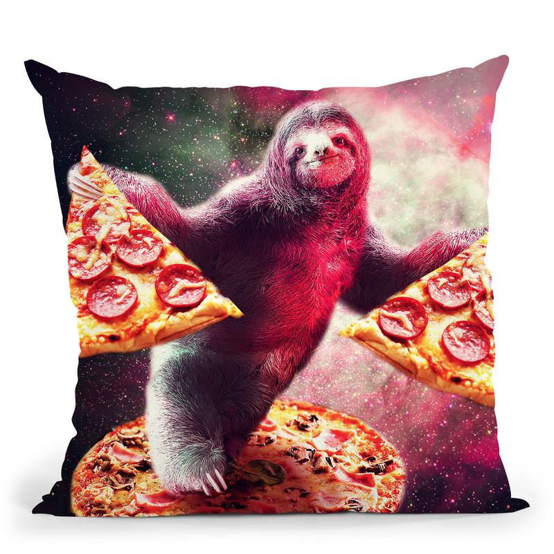Funny Space Sloth With Pizza Throw Pillow By Skyler Hill