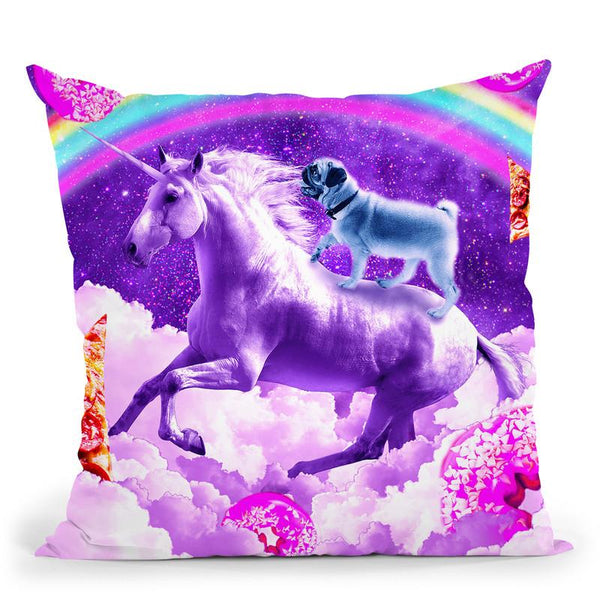 Rainbow Pug In Space Riding A Unicorn Throw Pillow By Skyler Hill