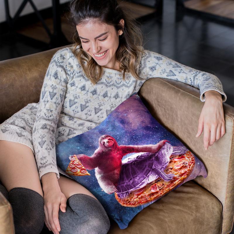 Trippy Space Sloth Turtle - Sloth Pizza Throw Pillow By Skyler Hill
