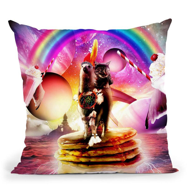 Cat Riding Llama With Pancakes And Milkshake Throw Pillow By Skyler Hill