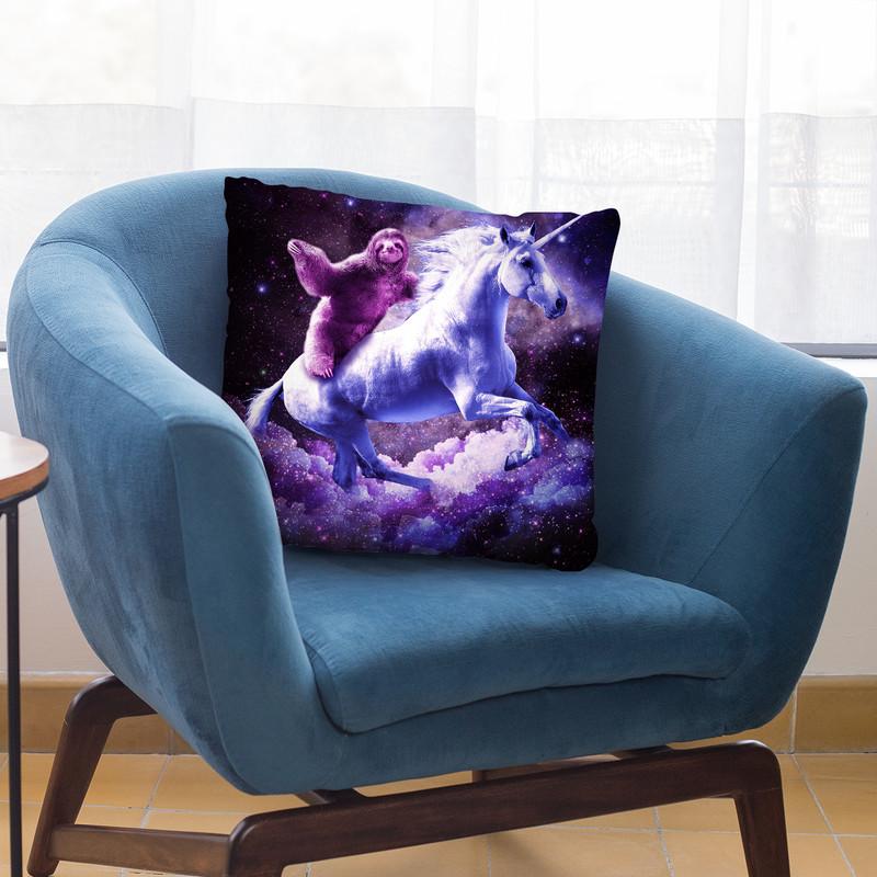 Space Sloth Riding On Unicorn Throw Pillow By Skyler Hill