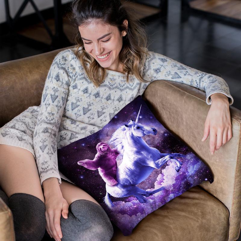 Space Sloth Riding On Unicorn Throw Pillow By Skyler Hill