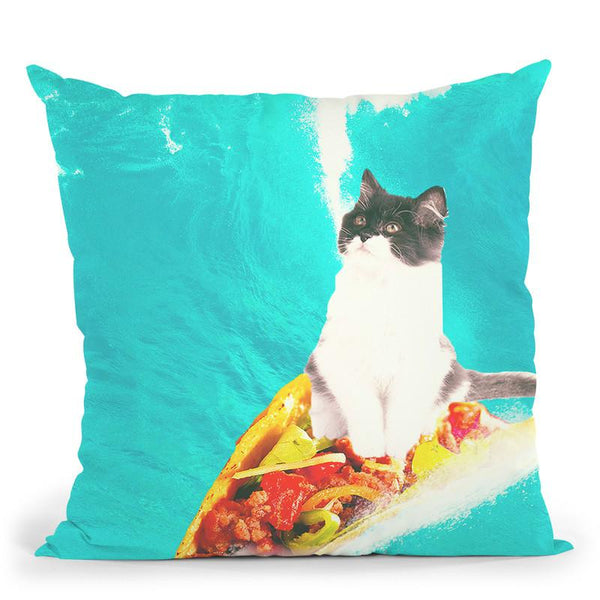 Kitty Cat Surfing Taco Throw Pillow By Skyler Hill