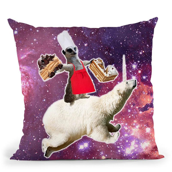 Lemur Riding Bear Unicorn Eating Cake Throw Pillow By Skyler Hill