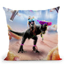 Pug Riding Dinosaur With Chicken Nuggets And Cola Throw Pillow By Skyler Hill