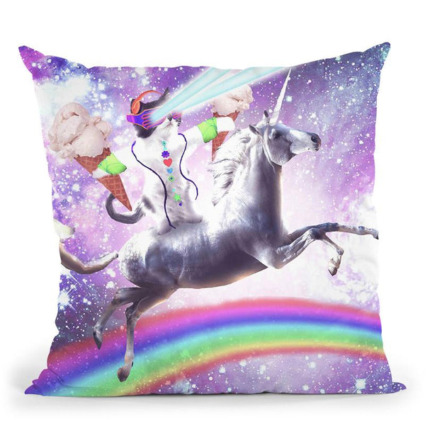 Lazer Rave Space Cat Riding Unicorn With Ice Cream Throw Pillow By Skyler Hill