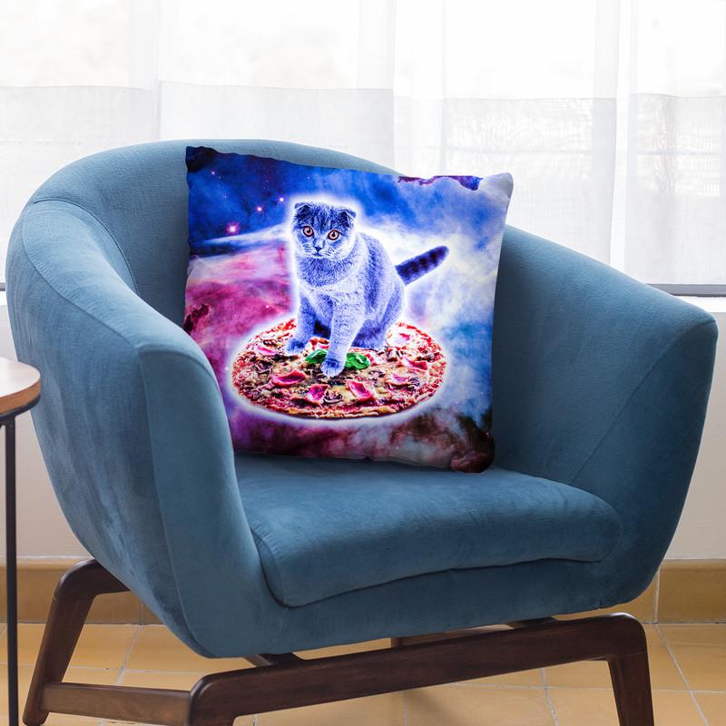 Galaxy Kitty Cat Riding Pizza In Space Throw Pillow By Skyler Hill