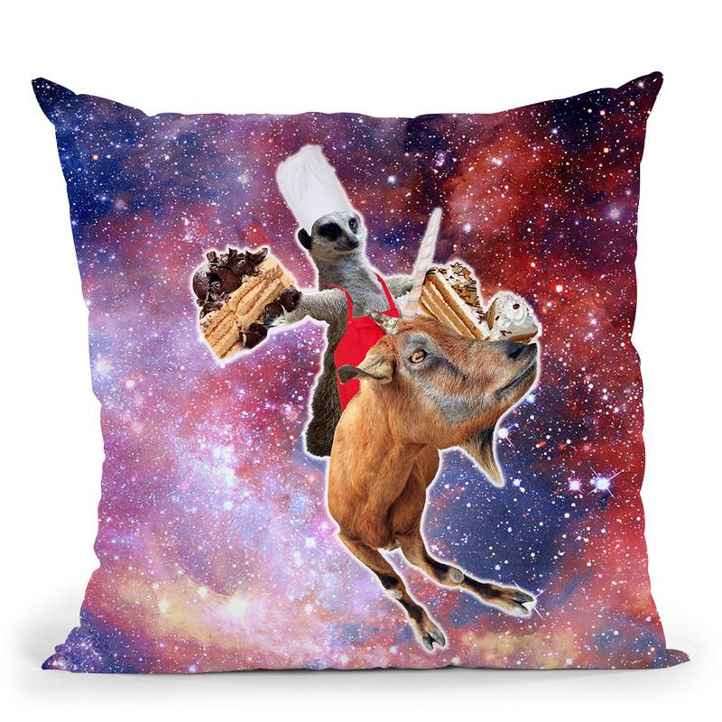 Lemur Riding Goat Unicorn Eating Cake Throw Pillow By Skyler Hill