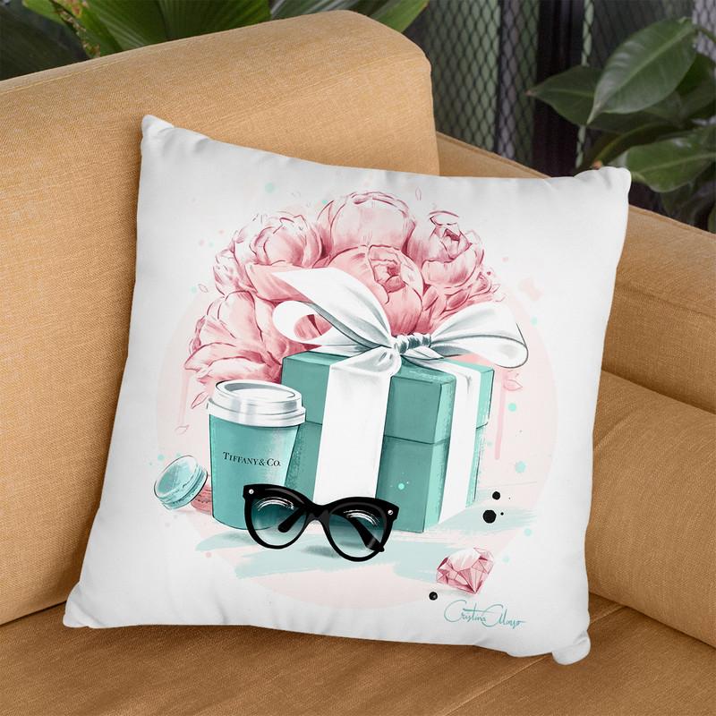 Blue Box & Peonies Throw Pillow By Cristina Alonso