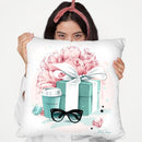 Blue Box & Peonies Throw Pillow By Cristina Alonso