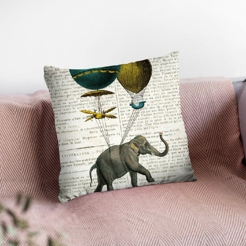 Elephant Ride I V2 Newsprint Throw Pillow By Sue Schlabach