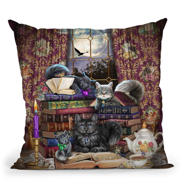 Storytime Cats And Books Throw Pillow By Tate Licensing