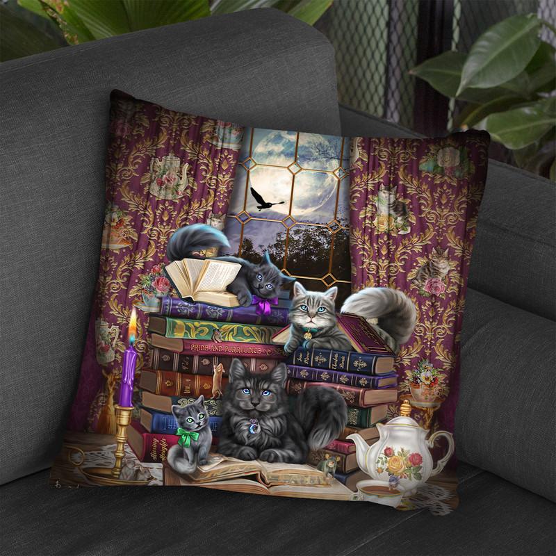 Storytime Cats And Books Throw Pillow By Tate Licensing