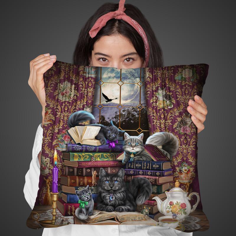 Storytime Cats And Books Throw Pillow By Tate Licensing