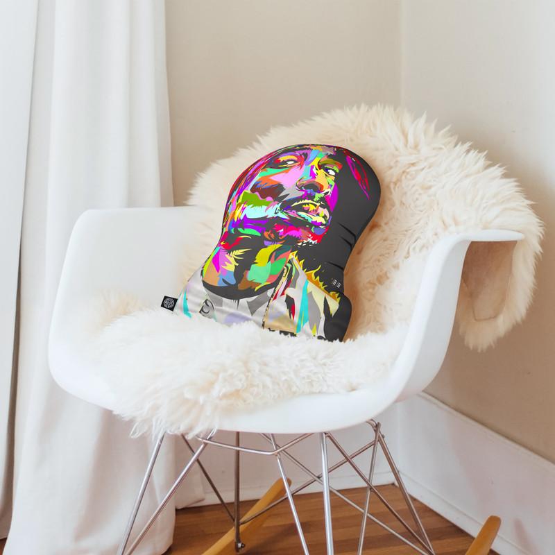 Tupac Black Shaped Throw Pillow by Technodrome1 - by all about vibe